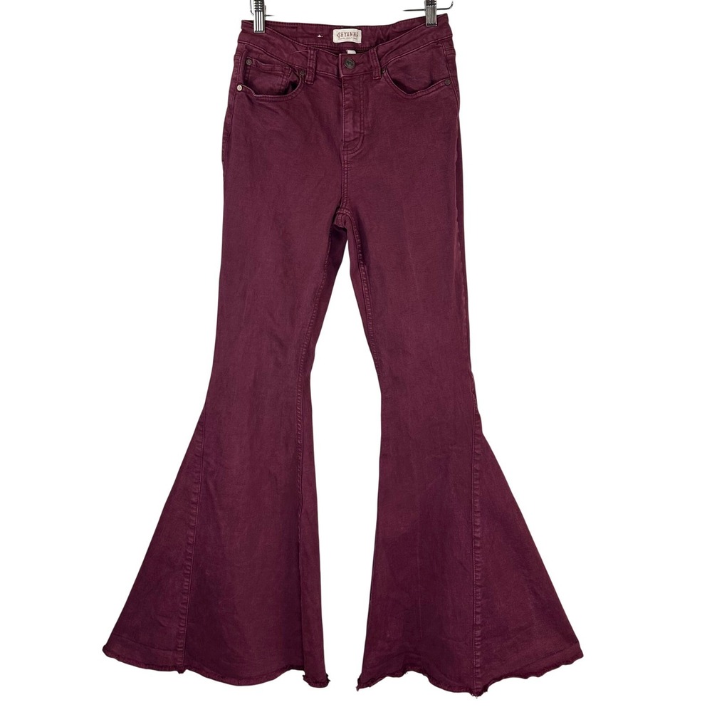 Shyanne Burgundy Flare Bell Bottom Jeans Regular Raw Hem Wine Womens 28 Regular